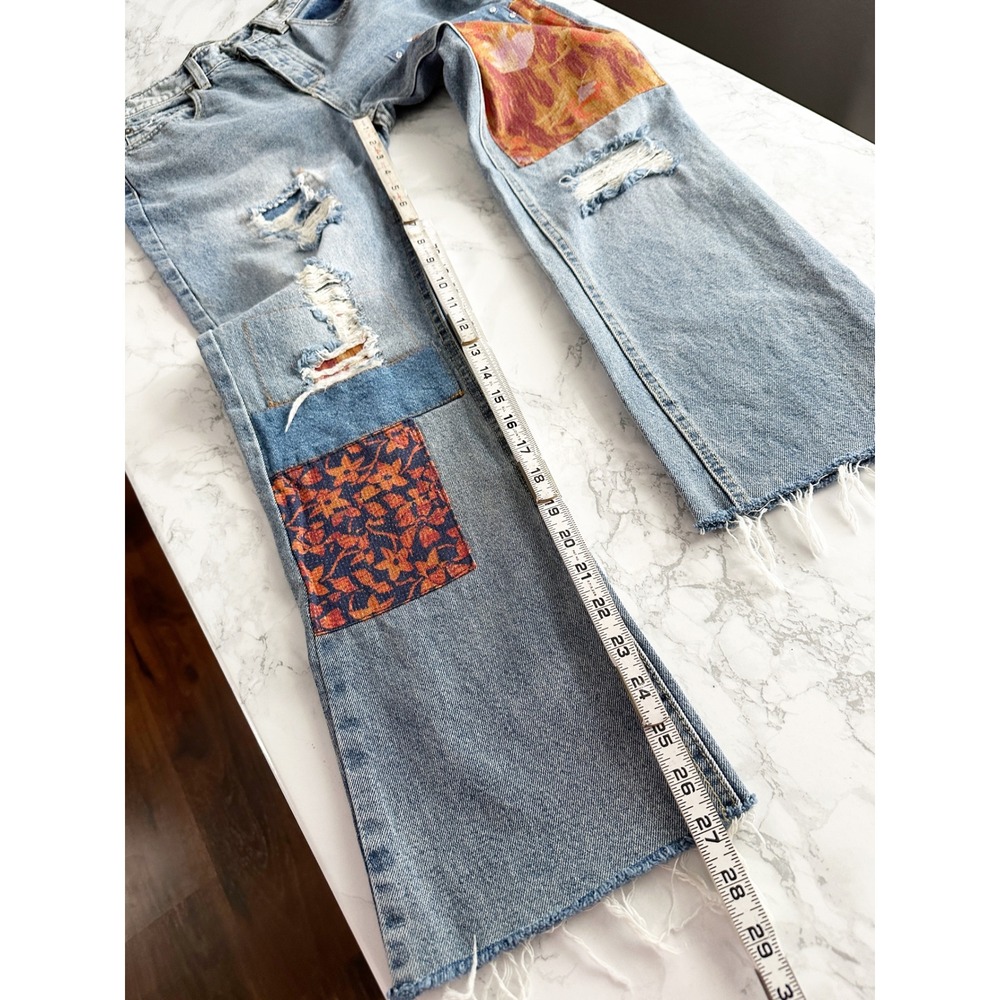 We The Free Belladonna Patchwork Cropped Kick Flare Blue Jeans Women's Size 26 - Picture 11 of 11